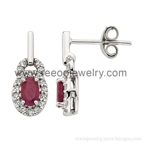 White Stone Micro Pave Setting Stud Earrings (E036)